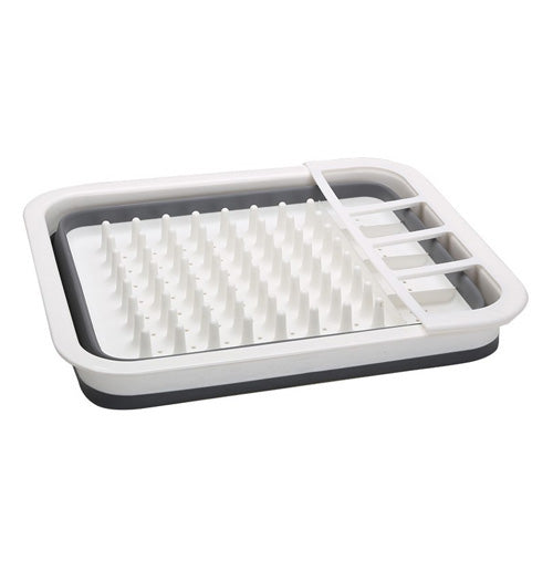 Quest Collapsible Dish Drying Rack with Cutlery Holder - White/Grey