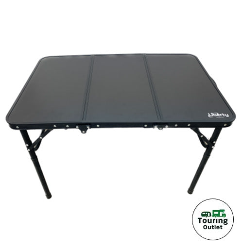 Black aluminium folding camping table 90x60cm dual height compact design