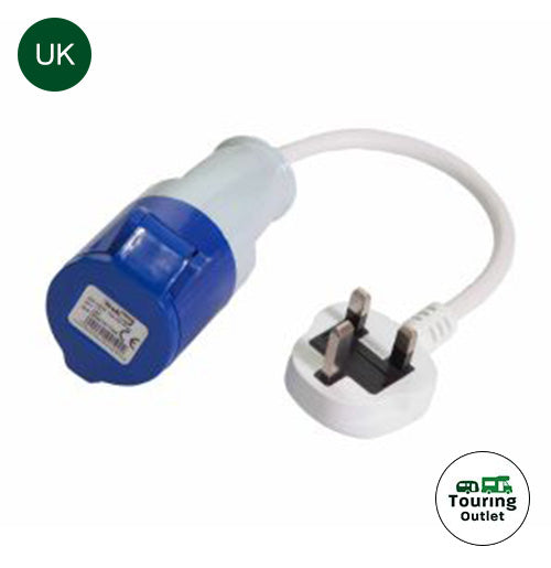 Mains Hook Up Adapter (UK) - 16amp site plug to 13amp 3-pin plug