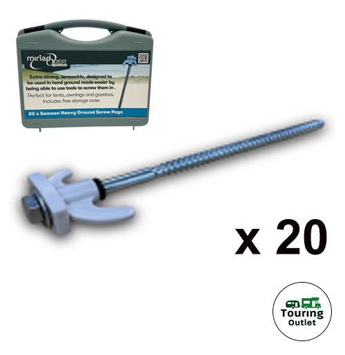 Samson Heavy Ground Screw Pegs and Drill Adapter (20 pack + Storage Box)