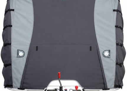 Liberty Adjustable Padded Caravan Front Towing Cover fitted to caravan