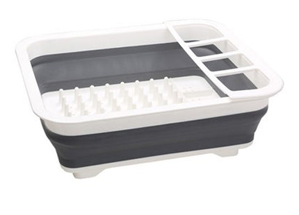 Quest Collapsible Dish Drying Rack with Cutlery Holder - White/Grey