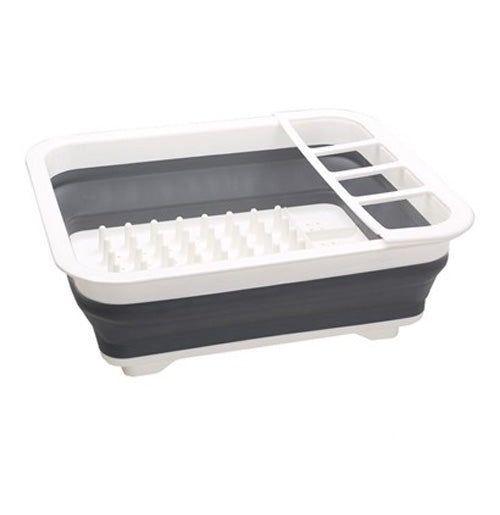 Quest Collapsible Dish Drying Rack with Cutlery Holder - White/Grey