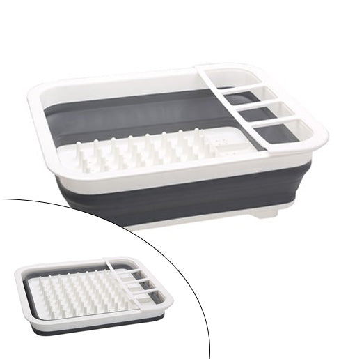 Quest Collapsible Dish Drying Rack with Cutlery Holder - White/Grey