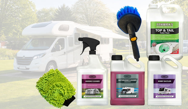 Collection of motorhome cleaning products