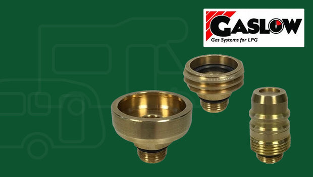 Gaslow euro fill point adapters on green background