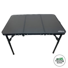 Black aluminium folding camping table 90x60cm dual height compact design