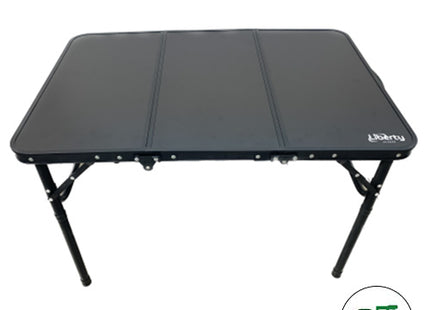 Black aluminium folding camping table 90x60cm dual height compact design