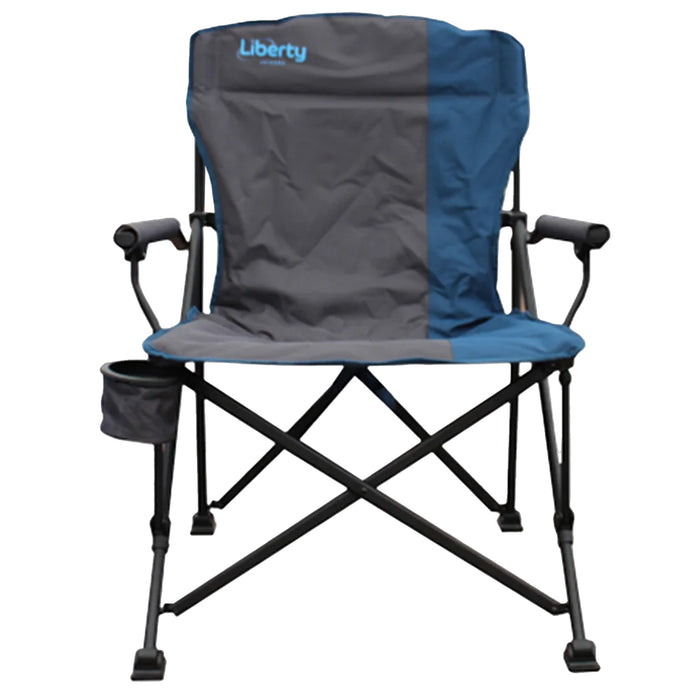 Liberty Folding Chair blue high-back camping chair with cup holder