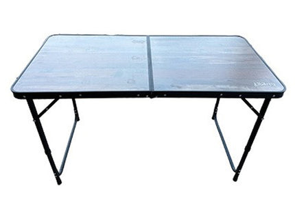 Red Rum adjustable height table in use – perfect for caravans and picnics