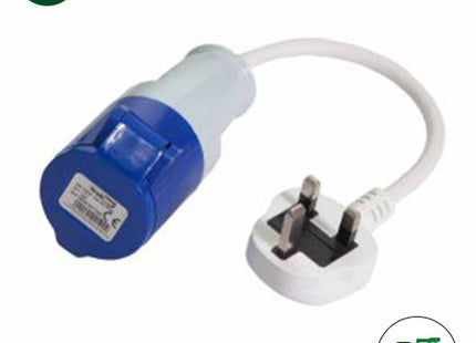 Mains Hook Up Adapter (UK) - 16amp site plug to 13amp 3-pin plug