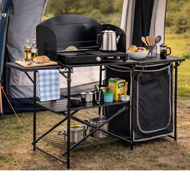Quest Oregano camping kitchen setup in awning