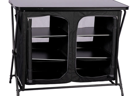 Black storage cupboard with shelfs and zip closure