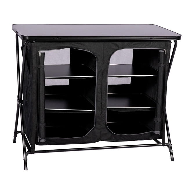 Black storage cupboard with shelfs and zip closure