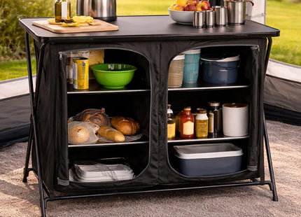 Portable camping storage unit in awning