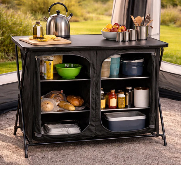 Portable camping storage unit in awning