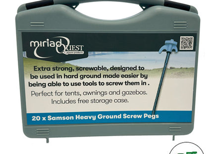 Samson Heavy Ground Screw Pegs and Drill Adapter (20 pack + Storage Box)