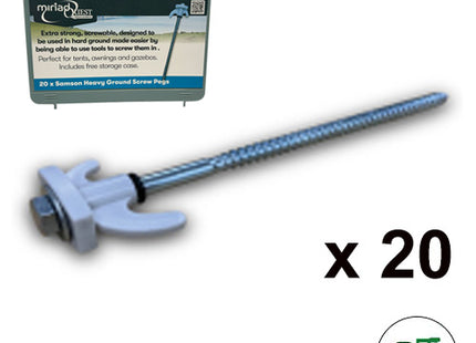 Samson Heavy Ground Screw Pegs and Drill Adapter (20 pack + Storage Box)